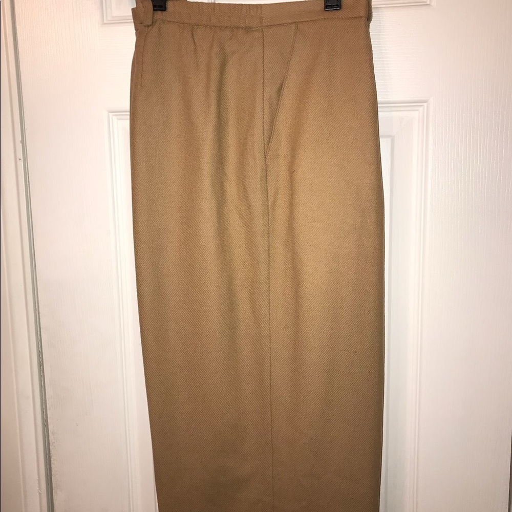 Camel-colored, fully-lined, wool blend trousers